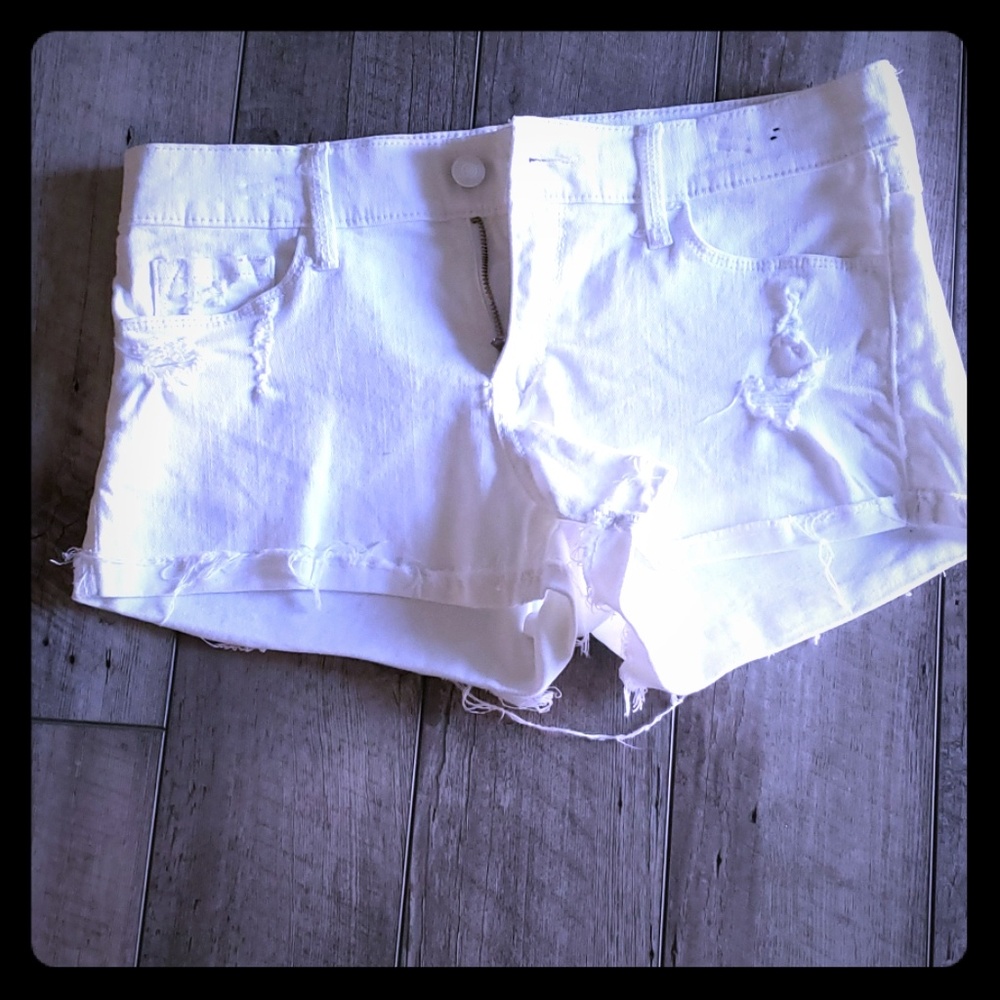 Abercrombie and Fitch white distressed jean shorts